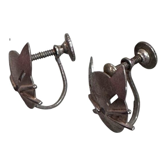 Vintage Beau Sterling Silver Cat Lover Face Screwback Earrings Kitty Whiskers - Picture 4 of 6